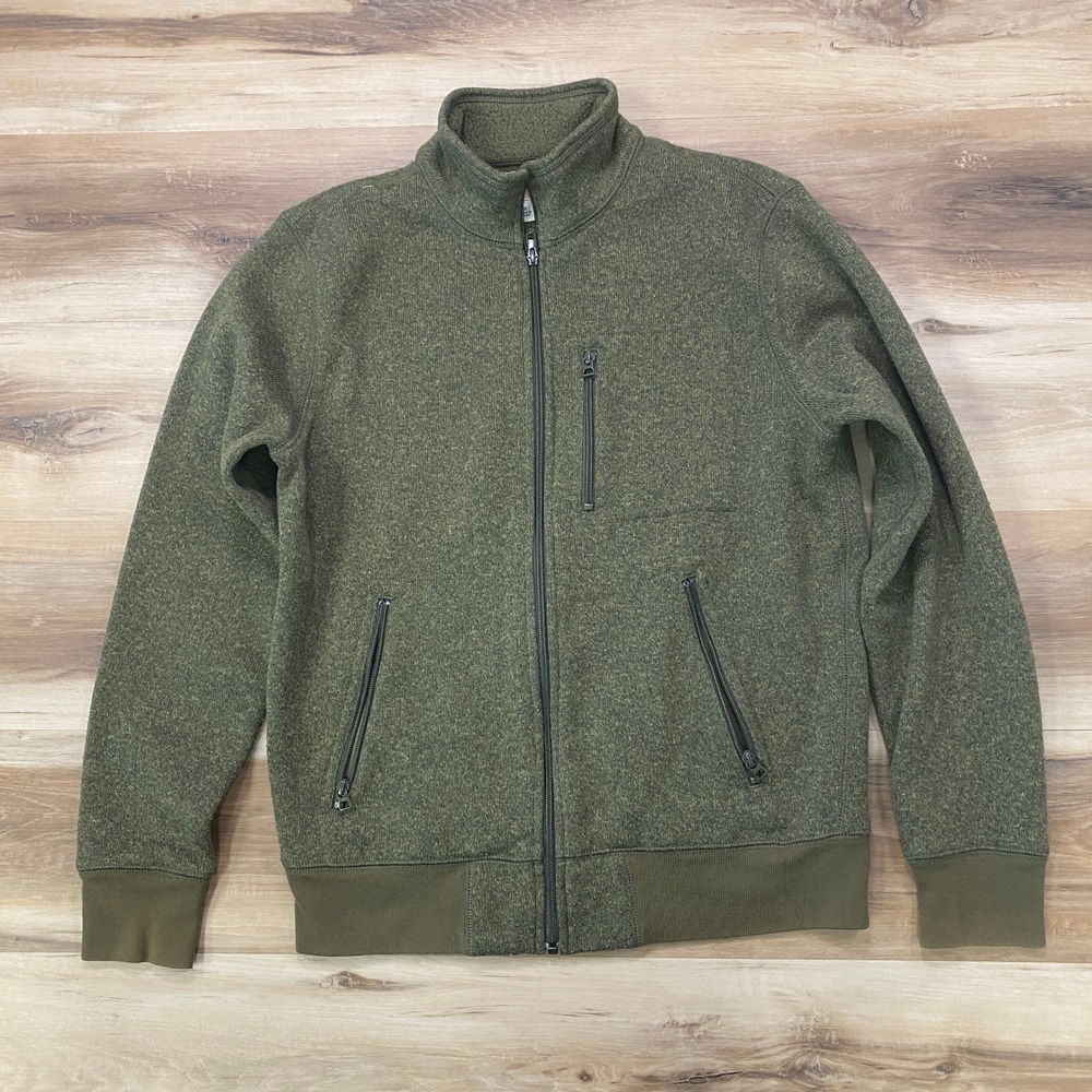 J.Crew Full Zip Jacket Size M Sherpa Lined Knit Fleece Sweater Olive Green